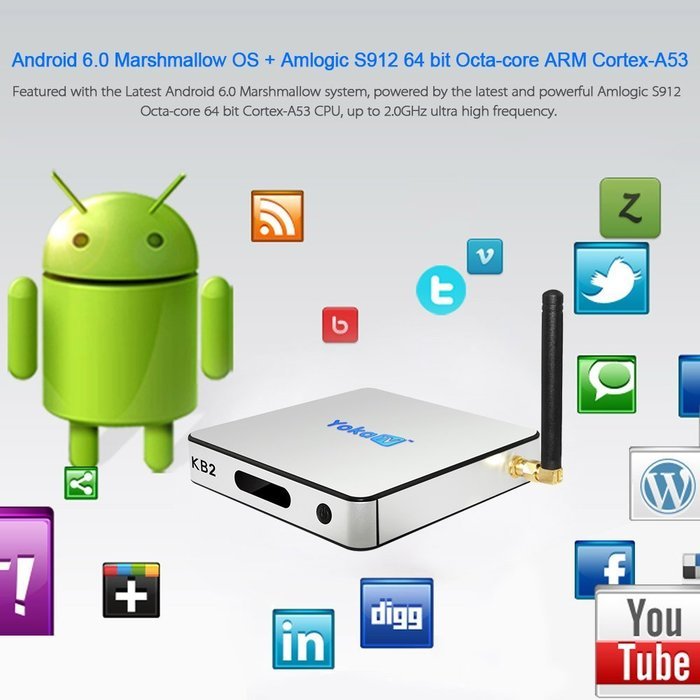 Docooler YOKATV KB2 Smart Android 6.0 TV Box Amlogic S912 Octa-core 64 Bit 2GB / 32GB KODI 17.0 XBMC VP9 H.265... N3