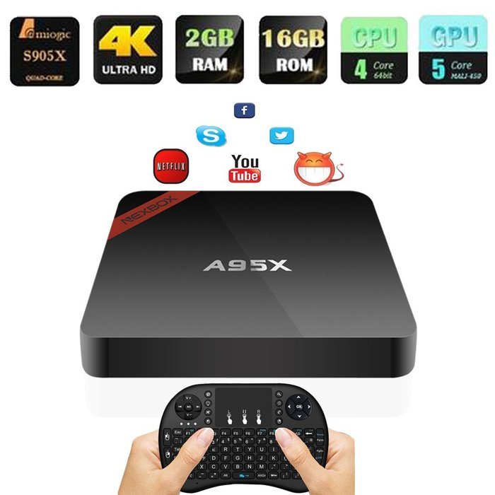 [2016 New NEXBOX A95X TV BOX with Wireless Keyboard] Pinwheel Android 6.0 Amlogic S905X Quad Core 2GB 16GB KODI...