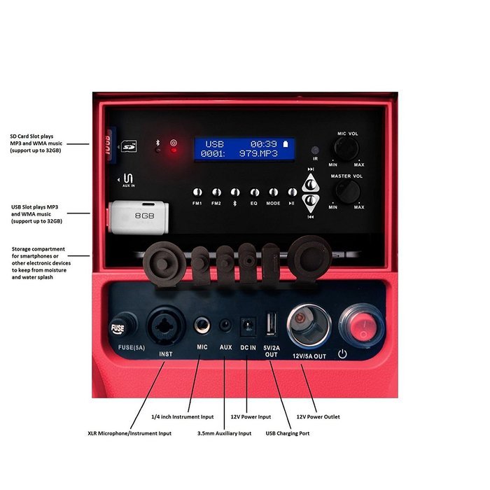 TUNES2GO CA-E065A KoolMAX Bluetooth 350-Watt Portable PA Speaker (Blue) N23