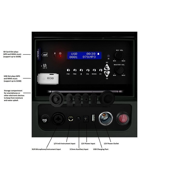 TUNES2GO CA-E065A KoolMAX Bluetooth 350-Watt Portable PA Speaker (Blue) N51