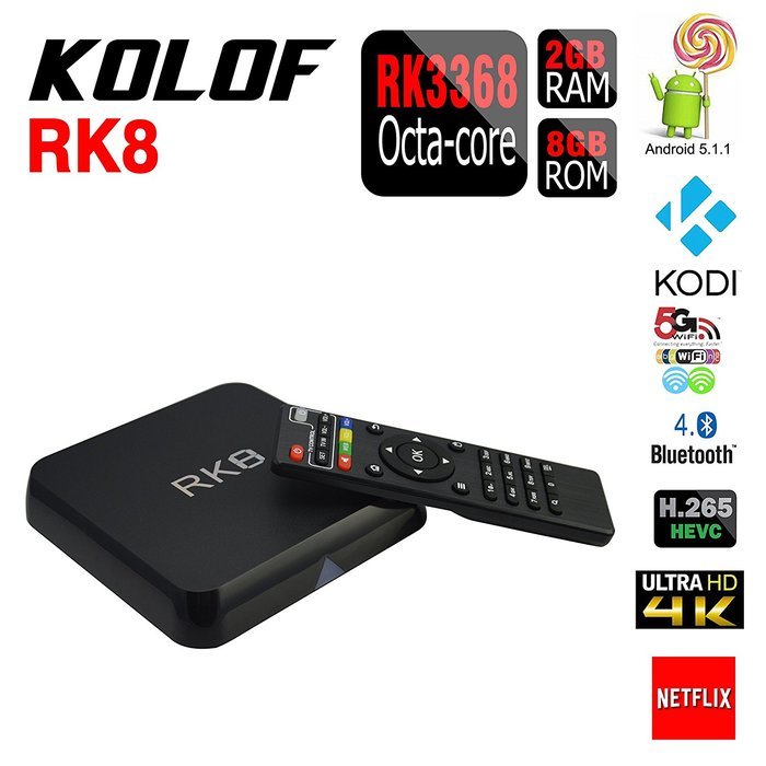 KOLOF RK8 RK3368 Octa Core Android 5.1 Lillipop Smart TV BOX 2GB 8GB KODI 15.2 Streaming Media Player