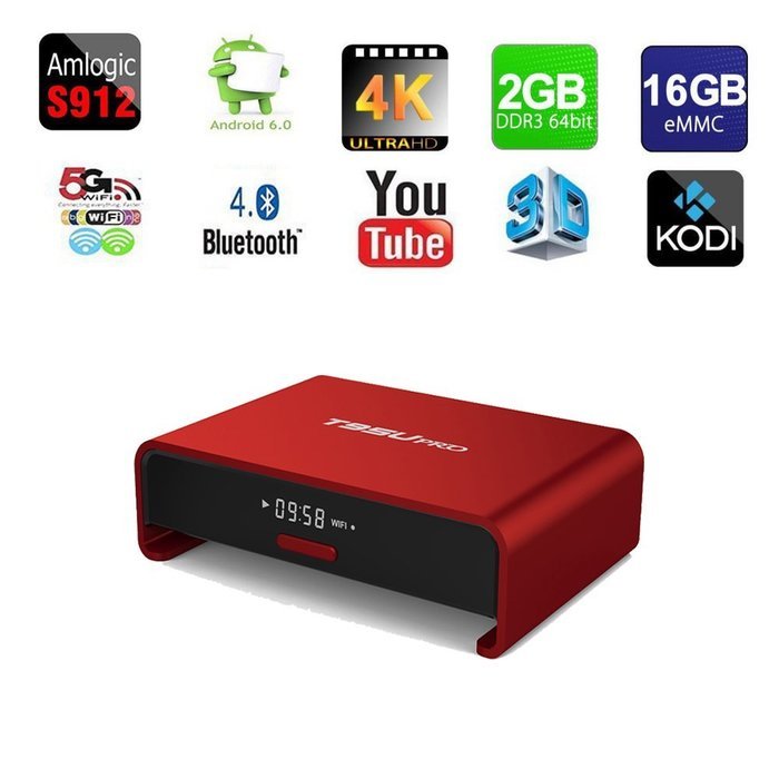 HUBEE T95Upro Android 6.0 TV Box S912 Octa Core 2GB DDR3+16GB WIFI HD Media Player TV Streaming Media Bluetooth... N2