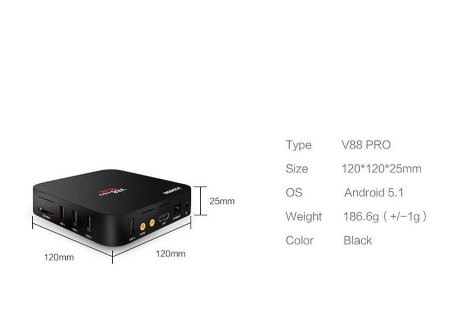 V88 PRO TV Box Smart Multimedia Player Android 6.0 OS Quad-Core Amlogic S905X,Cortex-A53,1GB DDRIII 8GB EMMC Flash N6