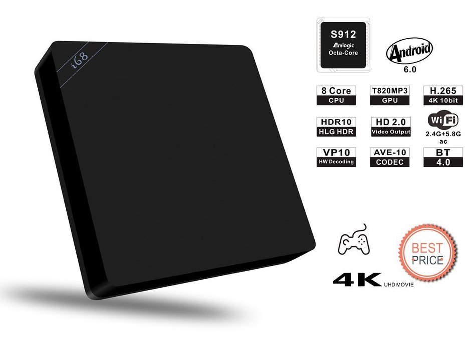 Joyhero i68 Android 6.0 Smart TV Box | Amlogic S912 Octa Core CPU | ARM Mali-T820MP3 GPU | DDR3 2 GB + Onboard...