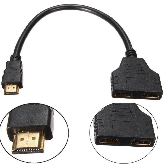 BephaMart 1080P HDMI Port Male to 2 Female 1 In 2 Out Converter Splitter Cable Adapter