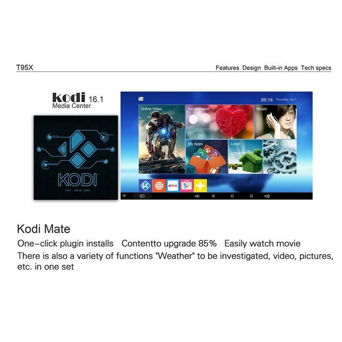 Epteam Android 6.0 TV Box T95X S905 Quad core [1GB/8GB/4K] Kodi 16.1 Full Loaded H.265 64bit Streaming Media Player N8