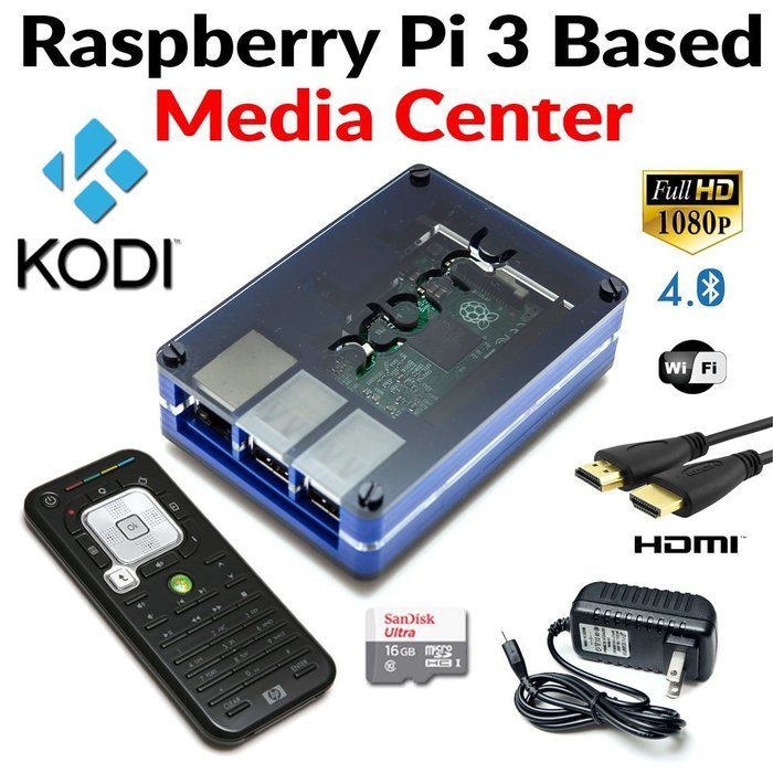 Raspberry Pi 3 Based - Extreme Xbmc Kodi Media Center - Blue Case