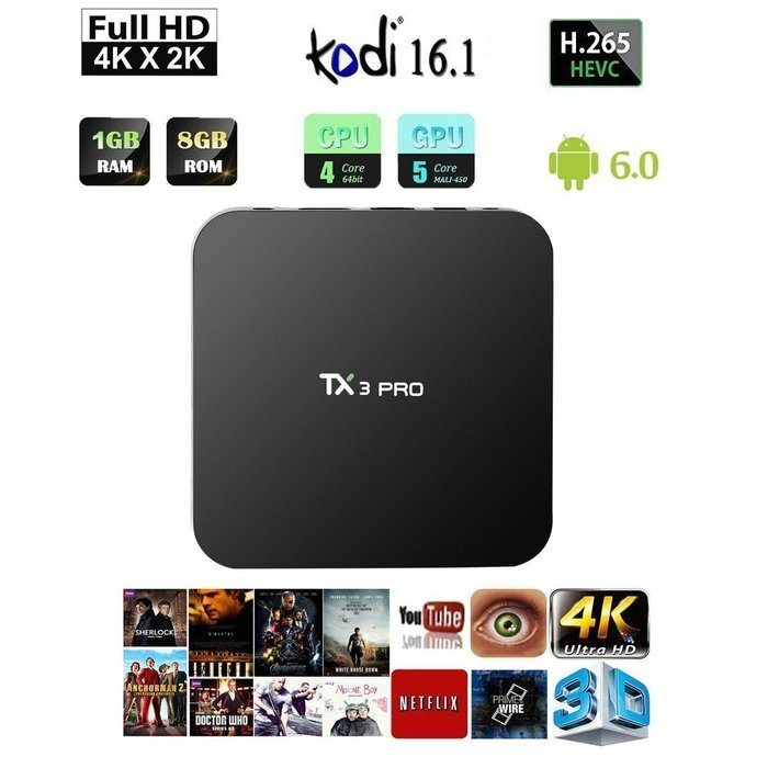 TX3 pro Smart Android TV Box Android 6.0 Marshmallow with Kodi 16.1 Fully Unlocked, Game Palyer with S905X 2.0GHz...
