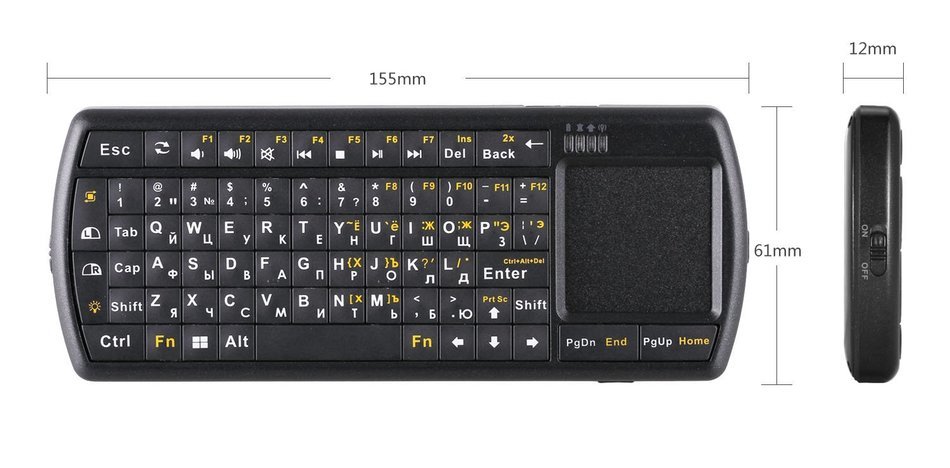 Gtide Russia Language Layout Handheld Mini 2.4G RF Wireless Backlit Keyboard with Touchpad and Flashlight for... N2