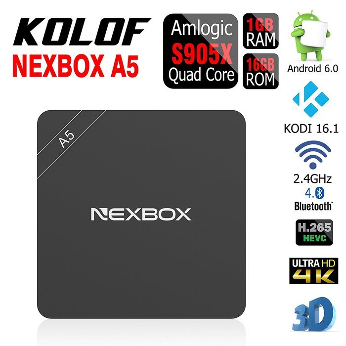 KOLOF NEXBOX A5 Amlogic S905X TV BOX Andriod 6.0 Quad Core KODI 16.1 1G 16G Streaming Media Player