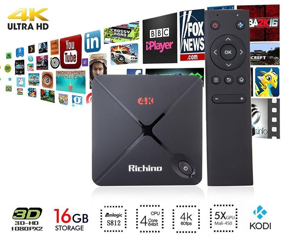 Richino 2GB+16GB Android Tv Box M9S PRO Kodi(xbmc) Amlogic S812 Full Loaded 1080P Core-A53 Quad Core Smart Media...
