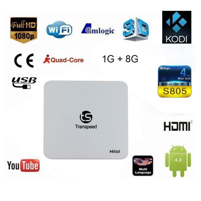 Transpeed Plus TV Box by Mitid, with KODI XBMC Online 3D HD Movie Music, 1G+8G Android 4.4 Quad Core S805 WiFi...