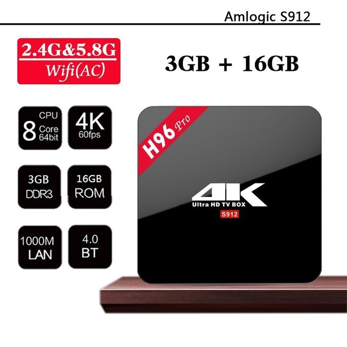 VIGICA H96 Pro Android 6.0 TV BOX Amlogic S912 64bit Octa-core 3G/16G 4K Streaming Media Player Kodi 17.0 XBMC... N2