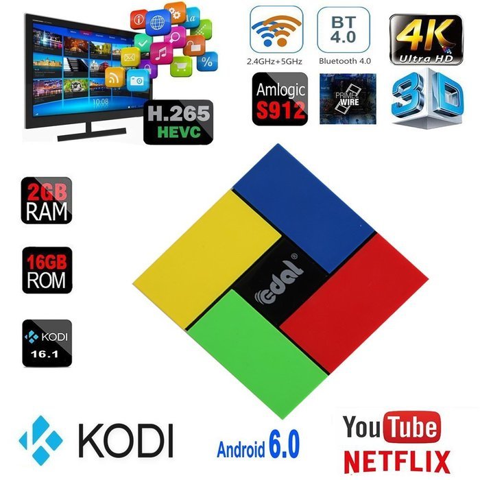 Edal T95K Pro Amlogic S912 TV BOX Android 6.0 HD 4K 1080P 3D 2GB 16GB Octa Core Streaming Media Players Support...