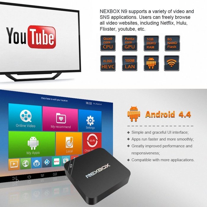 Vipwind NEXBOX N9 Mini PC 1G/8G Android 4.4 TV Box RK3229 Quad-core XBMC Miracast 4K2K H.265 3D WiFi LAN HDMI... N8