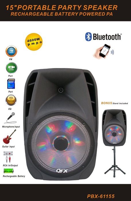 QFX PBX-61155 Bluetooth Portable Party Speaker N3