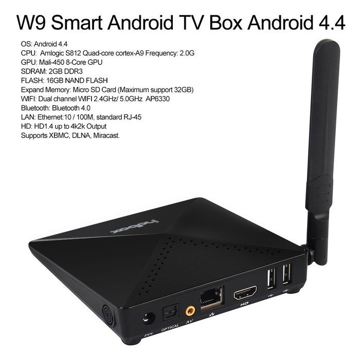 Docooler W9 Smart Android TV Box XBMC UHD 4K 2G / 16G Mini PC Android 4.4 Amlogic S812 Quad Core 2.4G & 5.0G WiFi... N2