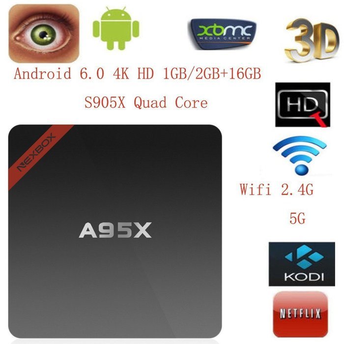 Supplylink A95X Android 6.0 TV Streaming Media Player Box 2GB/16GB/4K/BT4.0 Amlogic S905X 64Bit Quad Core CPU-Penta...