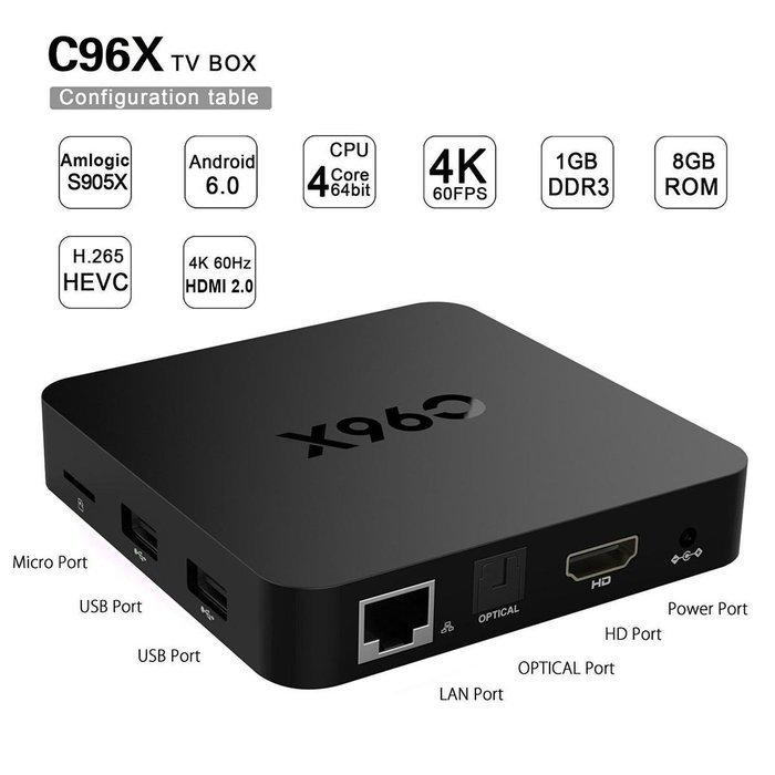 Kobwa 2016 New C96X Android 6.0 Quad Core 1G/8G Kodi 16.1 Fully Loaded Wifi 4K Streaming Media Player Smart TV... N3