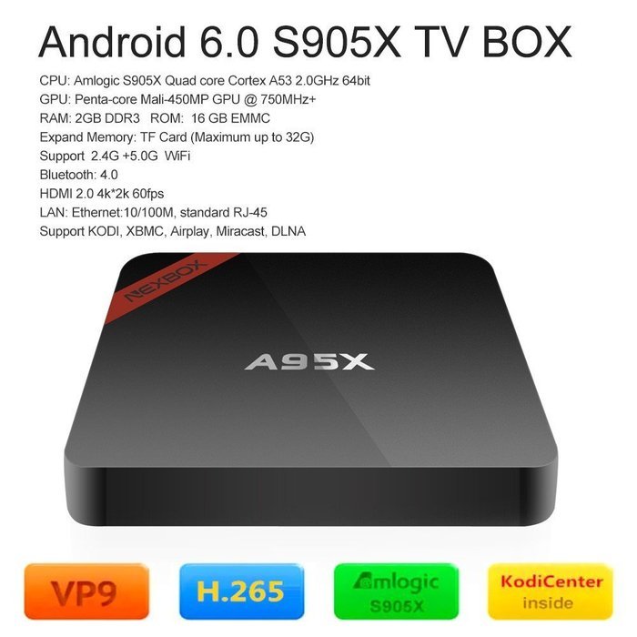 Vipwind Nexbox A95X Amlogic S905X 2GB/16GB 4K Android 6.0 TV Box Quad-Core 64bit 4K2K TV Box XBMC H.265 DLNA Miracast... N3