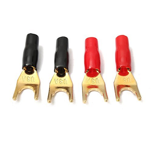 BephaMart 4 Pcs Gold Plated Tuning Fork Banana Y Spade Plug Solderless Speaker Cable Power