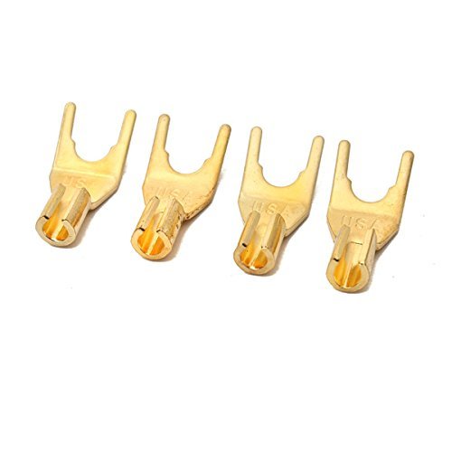 BephaMart 4 Pcs Gold Plated Tuning Fork Banana Y Spade Plug Solderless Speaker Cable Power N5