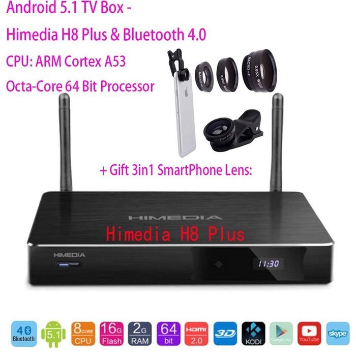 SUNKINFON HIMEDIA H8 PLUS Bluetooth 4.0 Smart Android 5.1 TV Set-Top Box: 4K 3D BD-ISO UHD Octa Core 2GB/16GB,... N3
