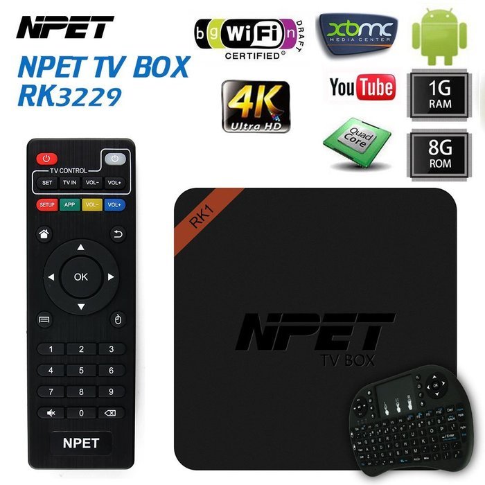 NPET RK1 Android 5.1 Kodi 16.1 TV Box RK3229 1GB 8GB WIFI 100M Ethernet Media Player with Keyboard