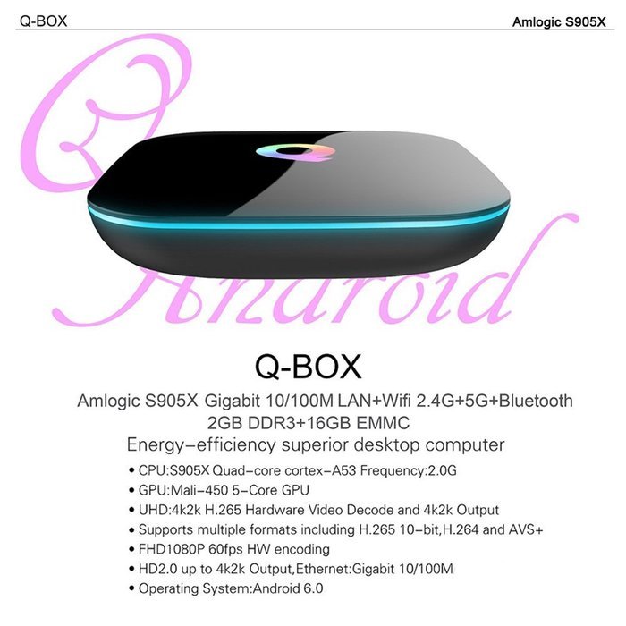 Docooler Q-BOX Smart Android 6.0 TV Box (S905X Quad-core 64 Bits 2G / 16G XBMC 4K 3D Mini PC 2.4G / 5G WiFi &... N6