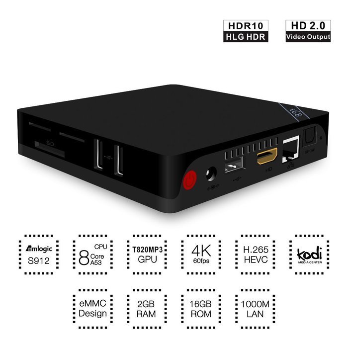 Smart TV Box, ELEGIANT Exclusive Custom Edition Amlogic S912 2GB DDR3 RAM +16GB Onboard eMMC Flash ROM Built-in... N2