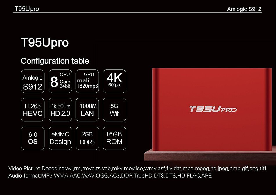 KOLOF T95U Pro Amlogic S912 OTT TV Box Android 6.0 KODI 16.1 Octa Core RAM 2G ROM 16G Streaming Media Player N4