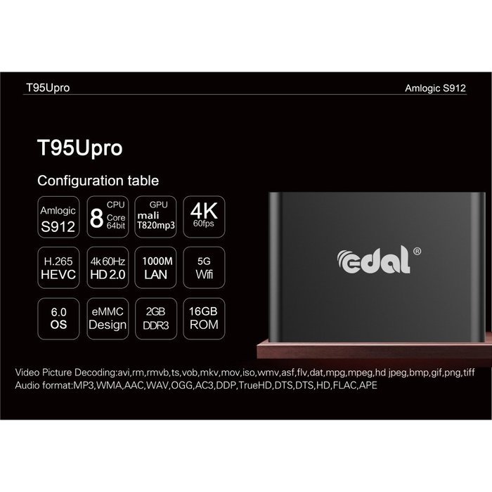 Spdoo S912pro 4K Android 6.0 TV Box Octa Core 2GB RAM 16GB Flash Dual Band Wifi 2.4GHz 5GHz Bluetooth 4.0 Internet... N3