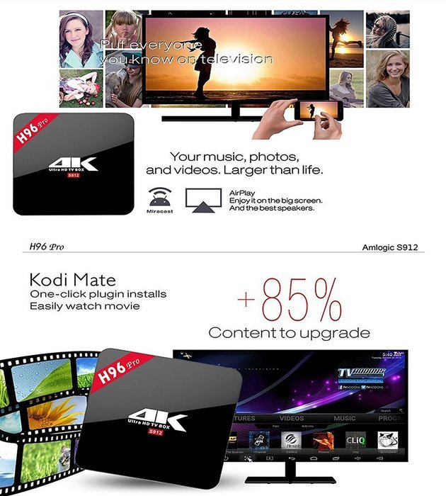 H96 PRO ANDROID TV BOX - S912 OCTA CORE- FULLY LOADED UNLOCKED WITH KODI - 2GB 16GB - ANDROID 6.0 &ndash; 4K UHD READY... N6