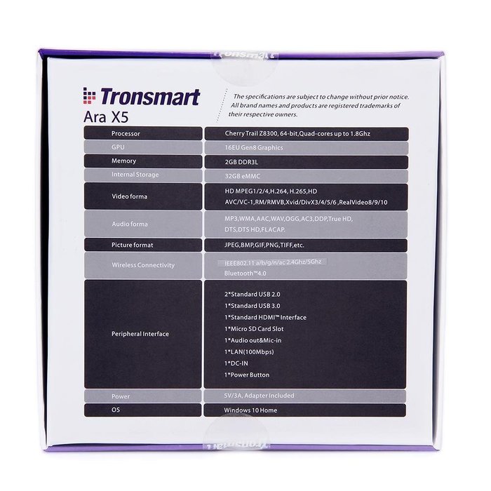 Tronsmart Ara X5 Plus Windows 10 TV Box Cherry Trail Z8300 Quad Core 1.8GHz 2G/32G 2.4G/5GHz Dual WiFi N3