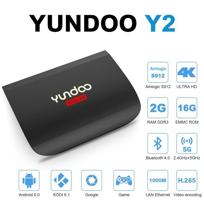 YUNDOO Y2-Android 6.0 TV Box Amlogic S912 Octo core [2GB DDR3/16GB eMMC/BT4.0/WiFi 2.4G 5G/4K] HDMI 2.0 Streaming...