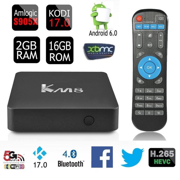 Vipwind KM8 Smart Android 6.0 TV Box Amlogic S905X Quad-core 2GB/16GB KODI 17.0 VP9 H.265 4K 2.4G & 5G WiFi TV...