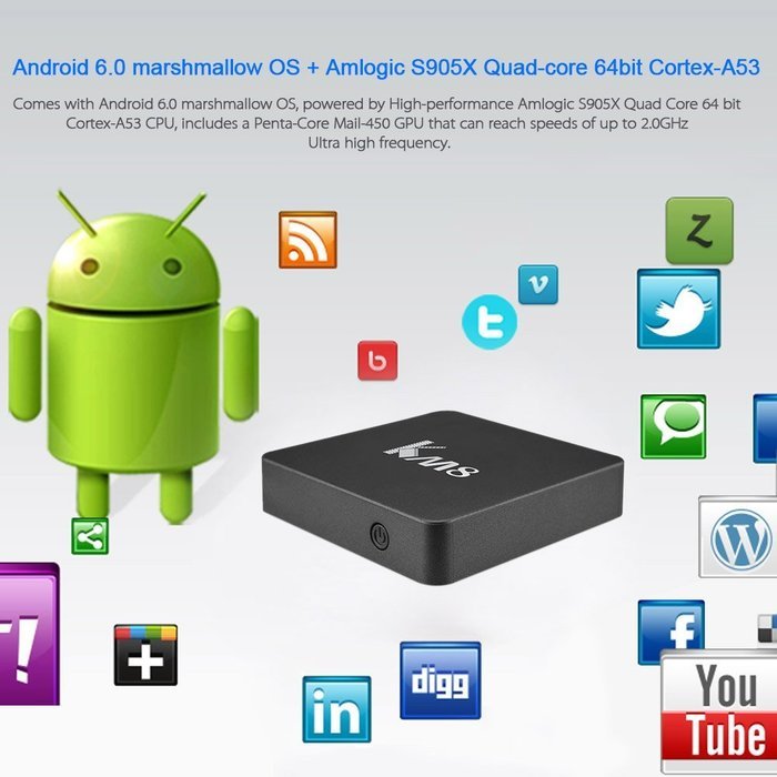 Vipwind KM8 Smart Android 6.0 TV Box Amlogic S905X Quad-core 2GB/16GB KODI 17.0 VP9 H.265 4K 2.4G & 5G WiFi TV... N7