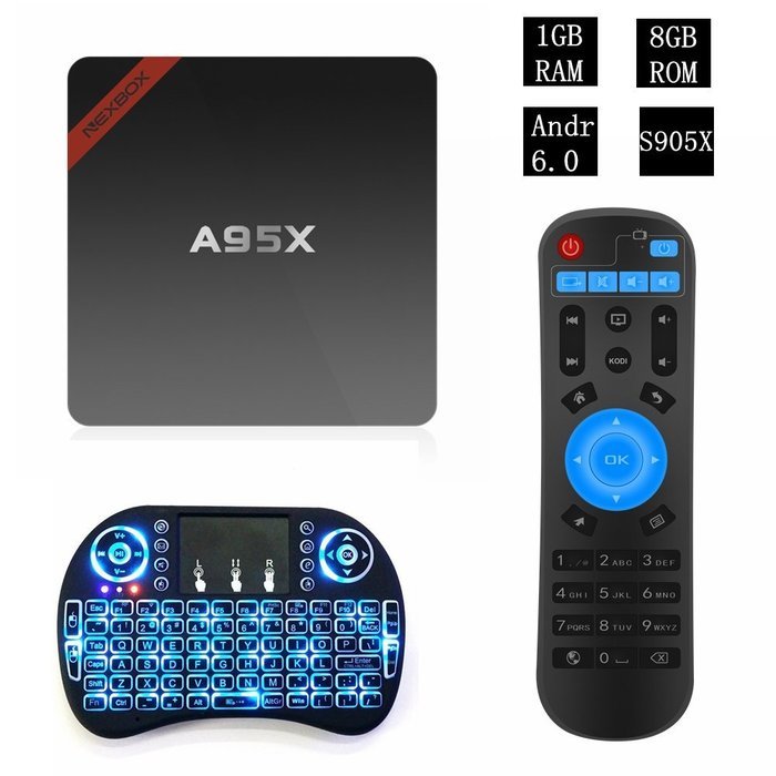 Wayer Android 6.0 4K TV Box A95X with Mini LED Wireless 2.4G Keyboard, Amlogic S905X Quad Core Cortex A53 2.0GHz...