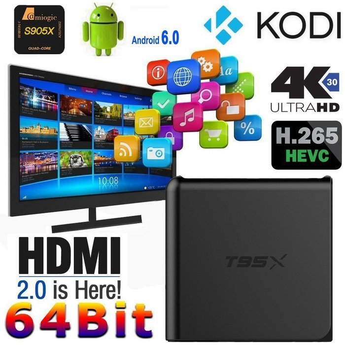 HUBEE T95X TV Box Android 6.0 Marshmallow Amlogic S905X 64bit Quad Core 1G 8G XBMC Kodi 16.1 Ultra HD 4K 60fps...