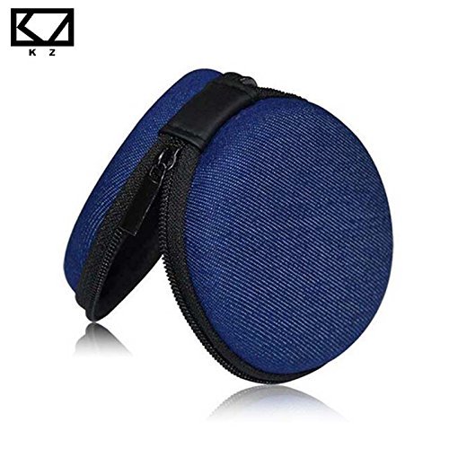 BephaMart KZ Blue Round Zipper Earphone Case Earbuds Hard Storage Carrying Pouch Bag SD Memory Card Box