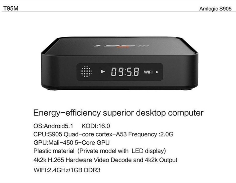 T95M Android TV Box Amlogic S905 Quad Core KODI 16.0 Pre-installed HD 4K2K 1G/8G HDMI WiFi Android 5.1 Smart Streaming... N3