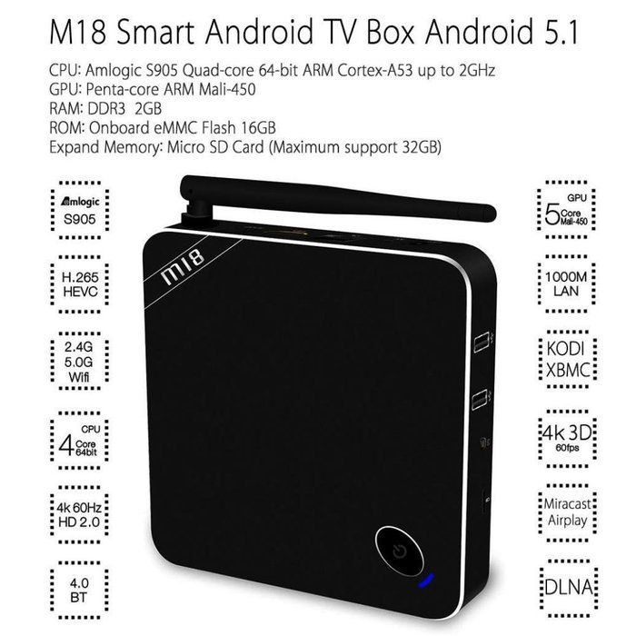 Coper M18 Amlogic S905 4K Quad Core Android 5.1 TV Box Fully Loaded 2/16G WIFI N5