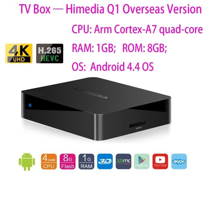HiMedia Q1 Android 4.4 TV Box, English Firmware Quad Core 3D BD-ISO 4K*2K Ultra HD H.265 Smart TV Box With Arm...