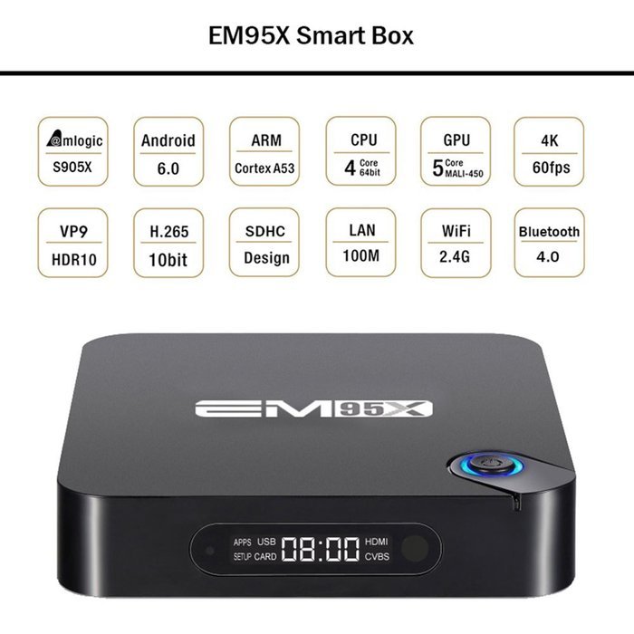 Vipwind EM95X 2G/16G Android 6.0 TV Box Amlogic S905X Quad-Core A53 2.0 GHz Kodi 16.1 Full Loaded WiFi 4K H.265... N6