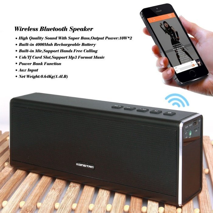 Konstar Wireless Speaker with Dual 10W Drivers and Built in 4000Mah Battery - Black N4