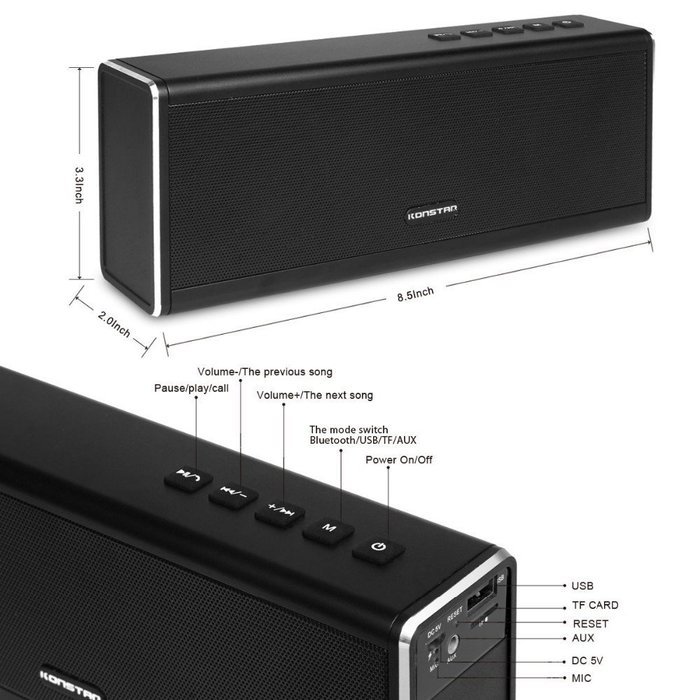 Konstar Wireless Speaker with Dual 10W Drivers and Built in 4000Mah Battery - Black N5