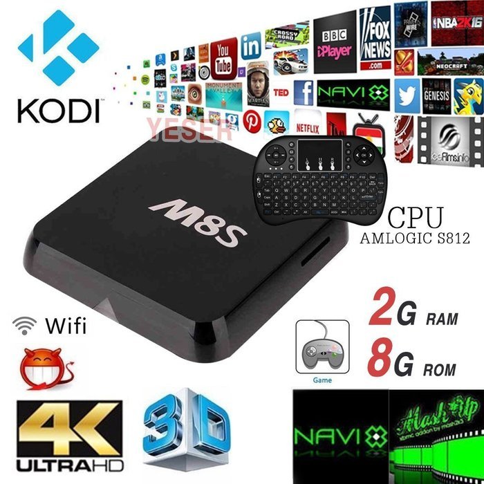 M8S Android 4.4 TV BOX + Mini Gaming Keyboard,YESER Amlogic S812 Quad Core Set Top Box, 2G RAM + 8G ROM