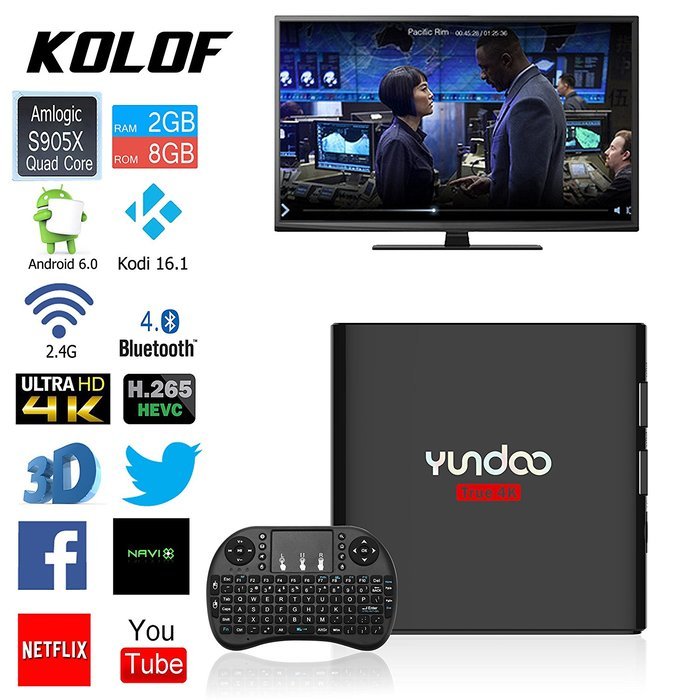 KOLOF YUNDOO Y6 Amlogic S905X OTT TV Box RAM 2G ROM 8G Android 6.0 KODI 16.1 Quad Core Streaming Media Player...