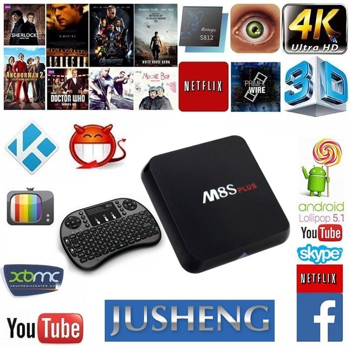 JUSHENG [Free I8 Wireless Mini keyboard] M8S Plus Android Tv Box Amlogic S812 2G+16G Emmc Quad Core (Cortex-A9...