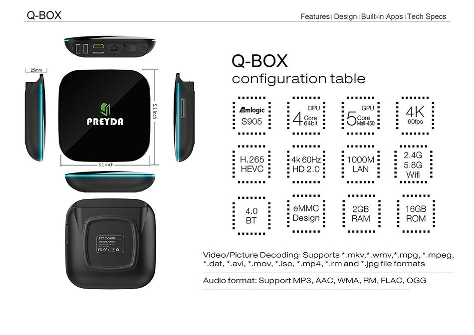 Preyda Q-Box Smart Android TV BOX, S905 Quad Core 4K KODI 16.0 Free Sports Movies Streaming Player Bluetooth Enabled... N4
